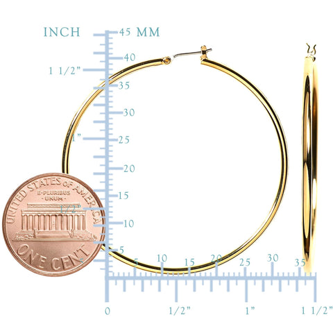 14k Yellow Gold 1.5mm Shiny Round Tube Hoop Earrings