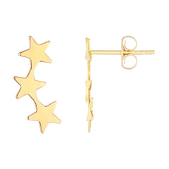 14K Yellow Gold 3 Star Climber Stud Earrings - JewelryAffairs