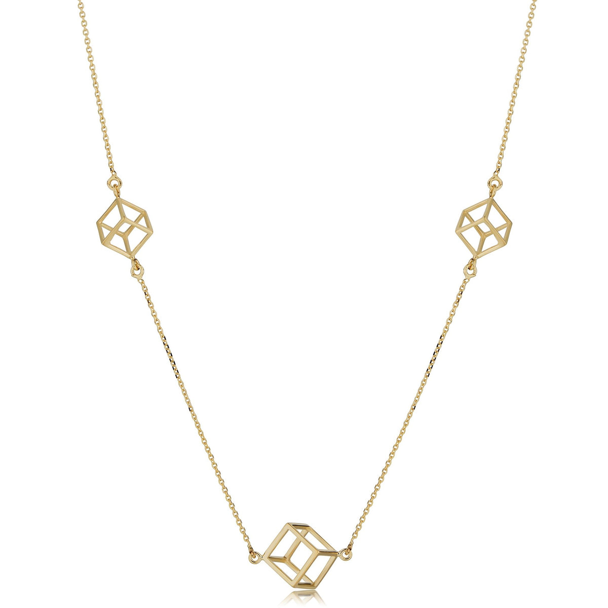 14k Yellow Gold 3D Cube Pendant Adjustable Necklace, 18"