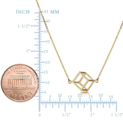 14k Yellow Gold 3D Cube Pendant Adjustable Necklace, 18"