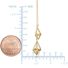 14k Yellow Gold 3D Diamond Cage Drop Adjustable Necklace, 18"