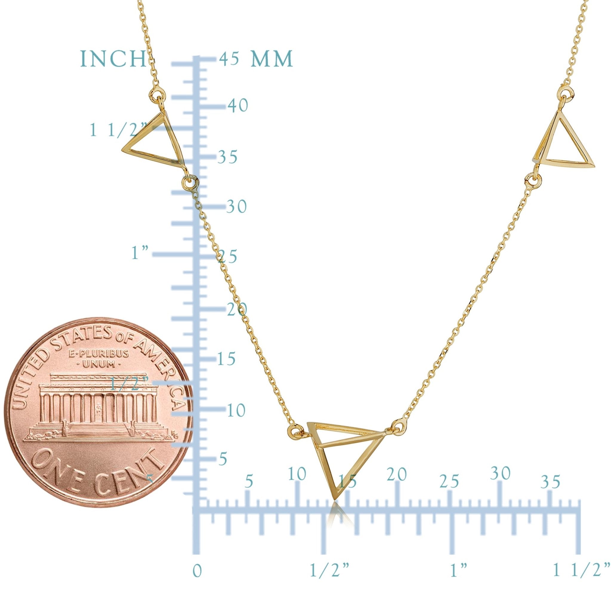 14k Yellow Gold 3D Triangle Station Adjustable Necklace, 18"