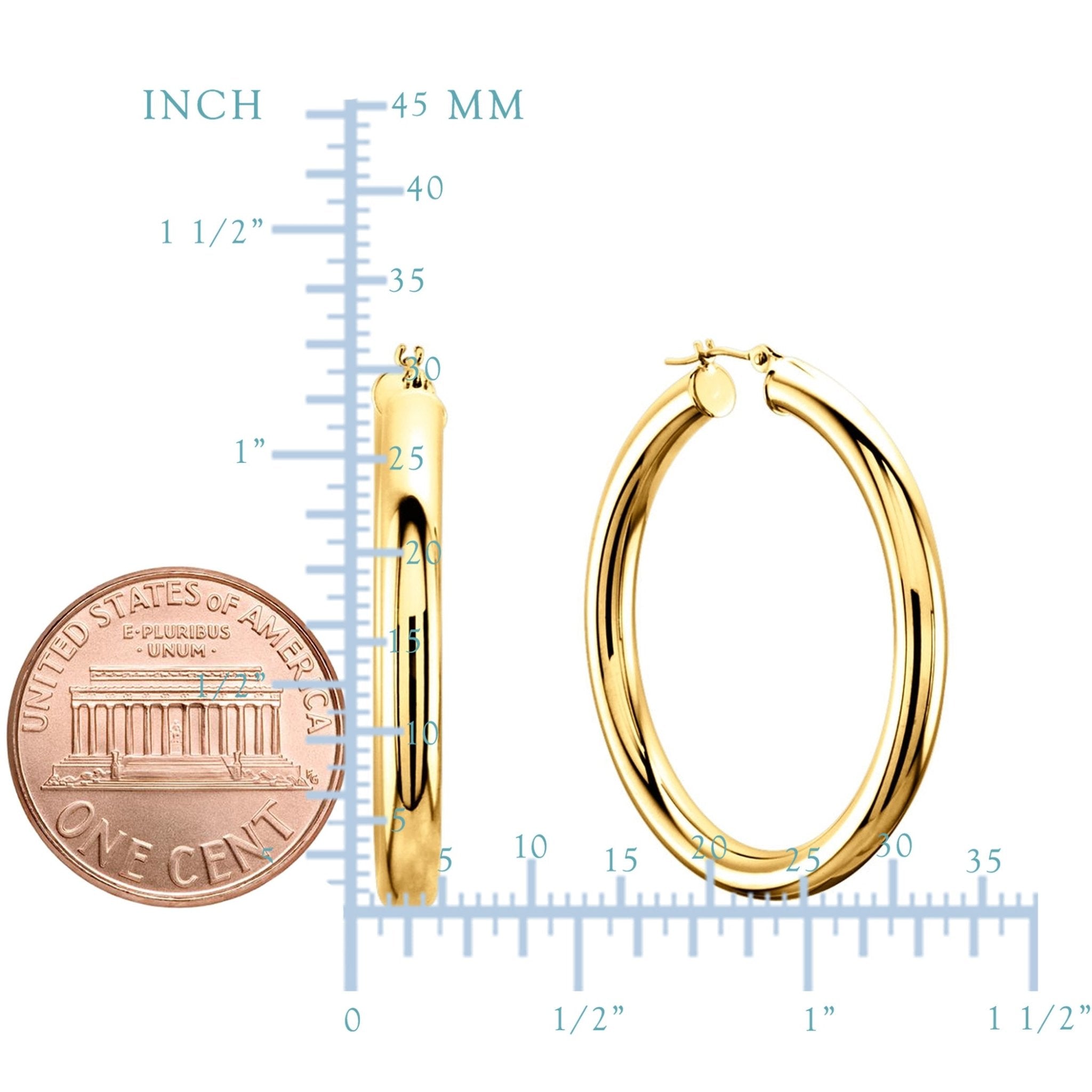 14K Yellow Gold 4MM Shiny Round Tube Hoop Earrings