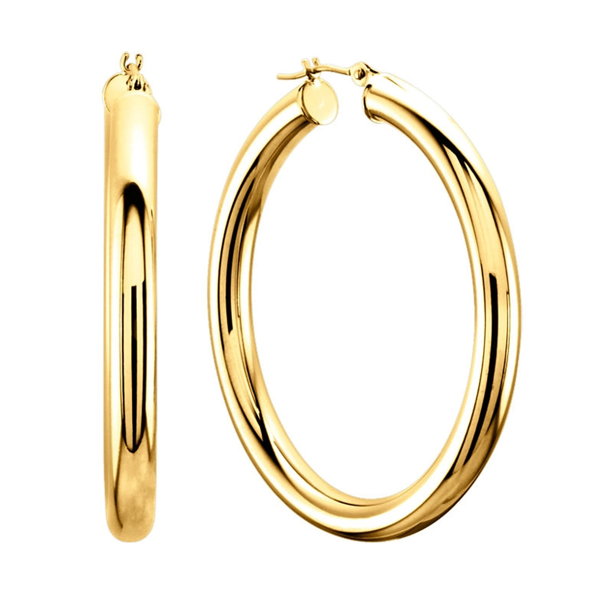 14K Yellow Gold 4MM Shiny Round Tube Hoop Earrings