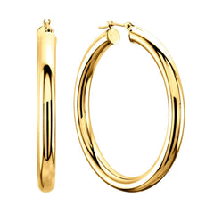 14K Yellow Gold 4MM Shiny Round Tube Hoop Earrings