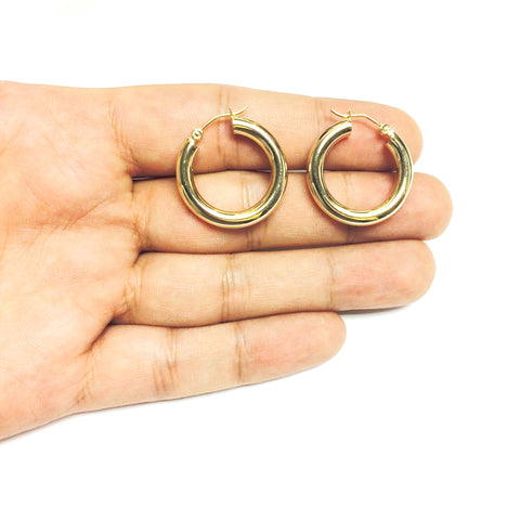 14K Yellow Gold 4MM Shiny Round Tube Hoop Earrings