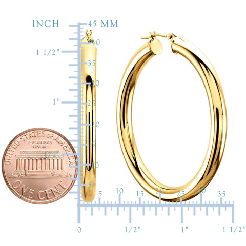 14K Yellow Gold 4MM Shiny Round Tube Hoop Earrings