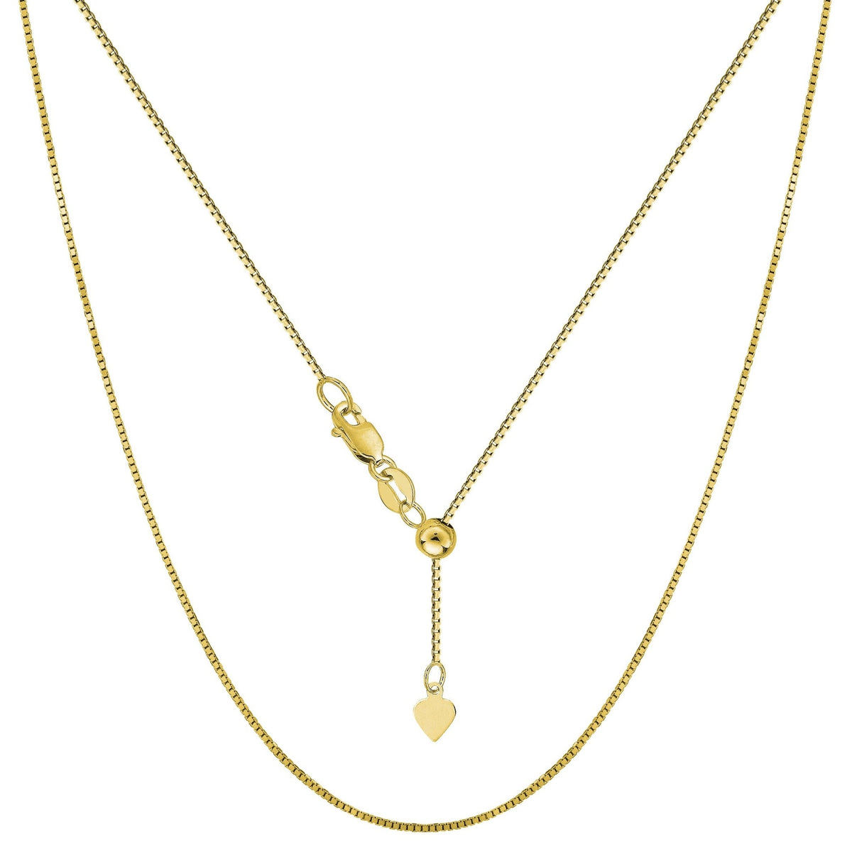 14k Yellow Gold Adjustable Box Chain Necklace, 0.7mm, 22" - JewelryAffairs