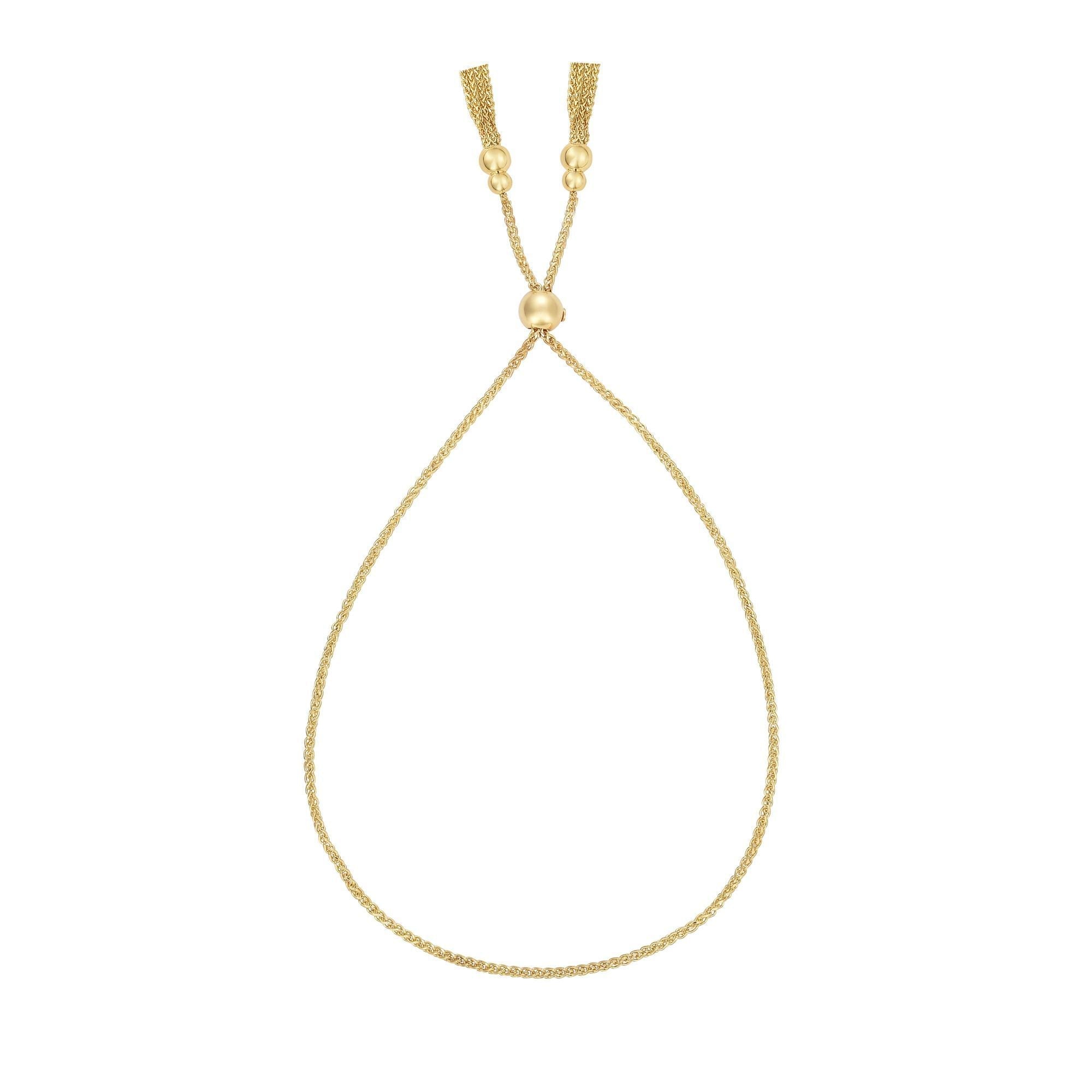 14k Yellow Gold Adjustable Chain Bolo Friendship Bracelet, 9.25"