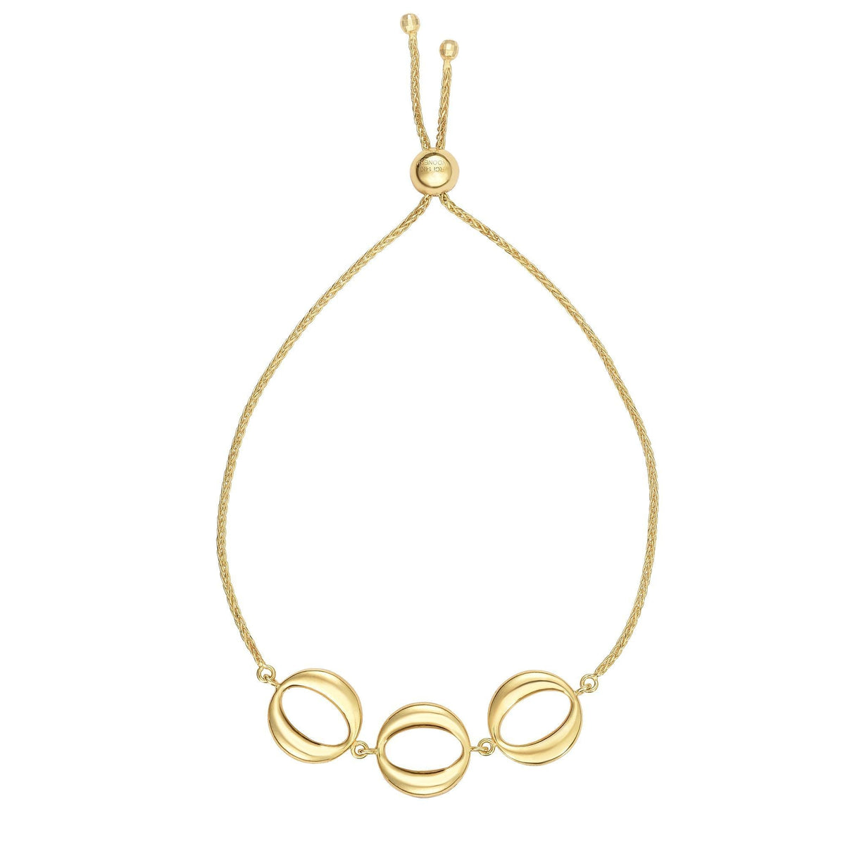 14k Yellow Gold Adjustable Circle Charms Bolo Bracelet, 9.25"