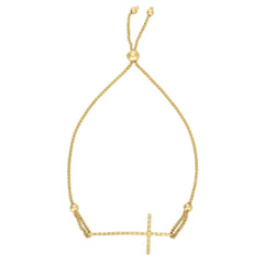 14k Yellow Gold Adjustable Cross Charm Bolo Bracelet, 9.25"