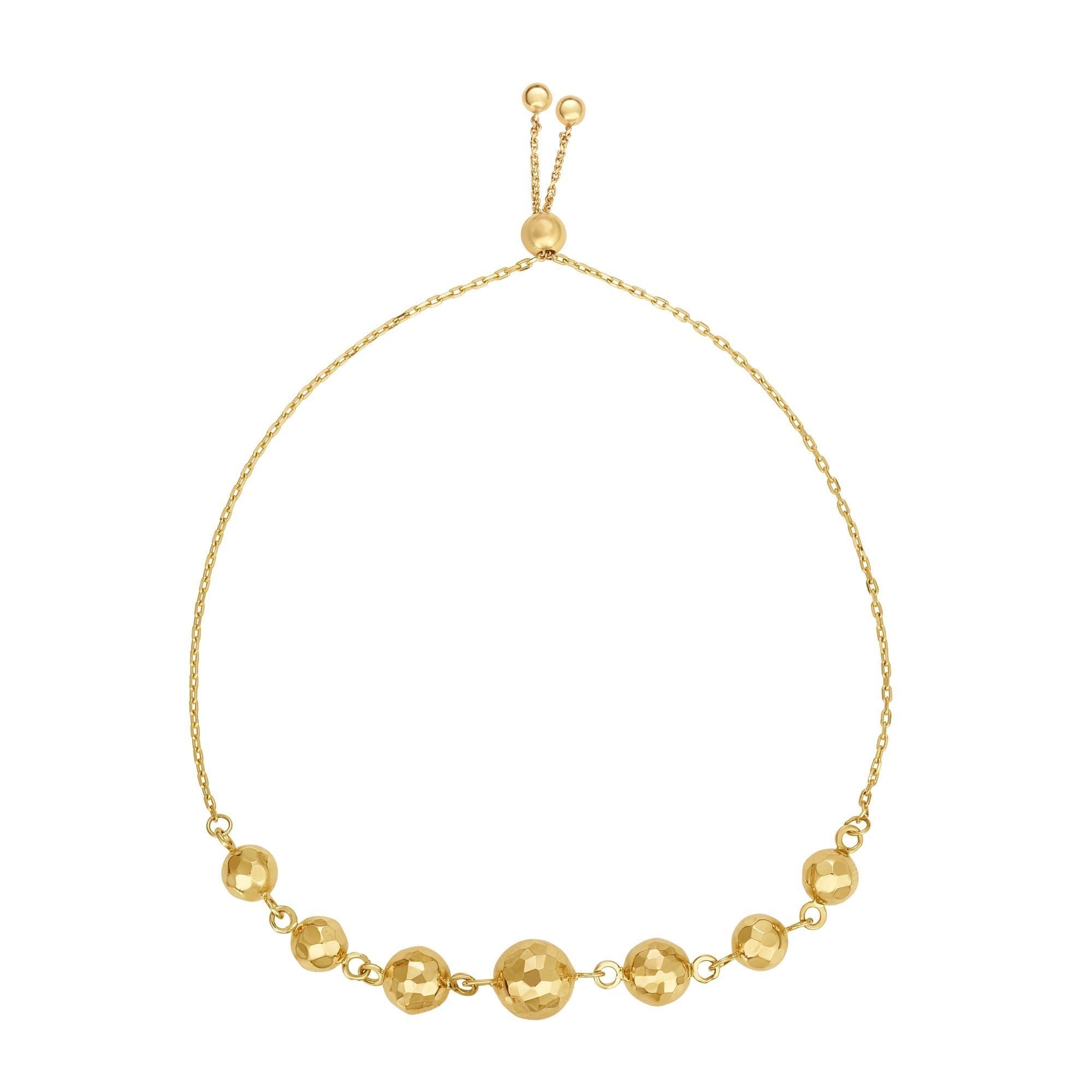 14k Yellow Gold Adjustable Diamond Cut Bead Charm Bolo Bracelet, 9.25"