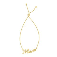 14k Yellow Gold Adjustable Mom Charm Bolo Bracelet, 9.25"