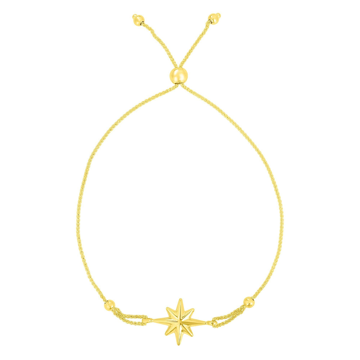 14k Yellow Gold Adjustable North Star Bolo Friendship Bracelet, 9.25"