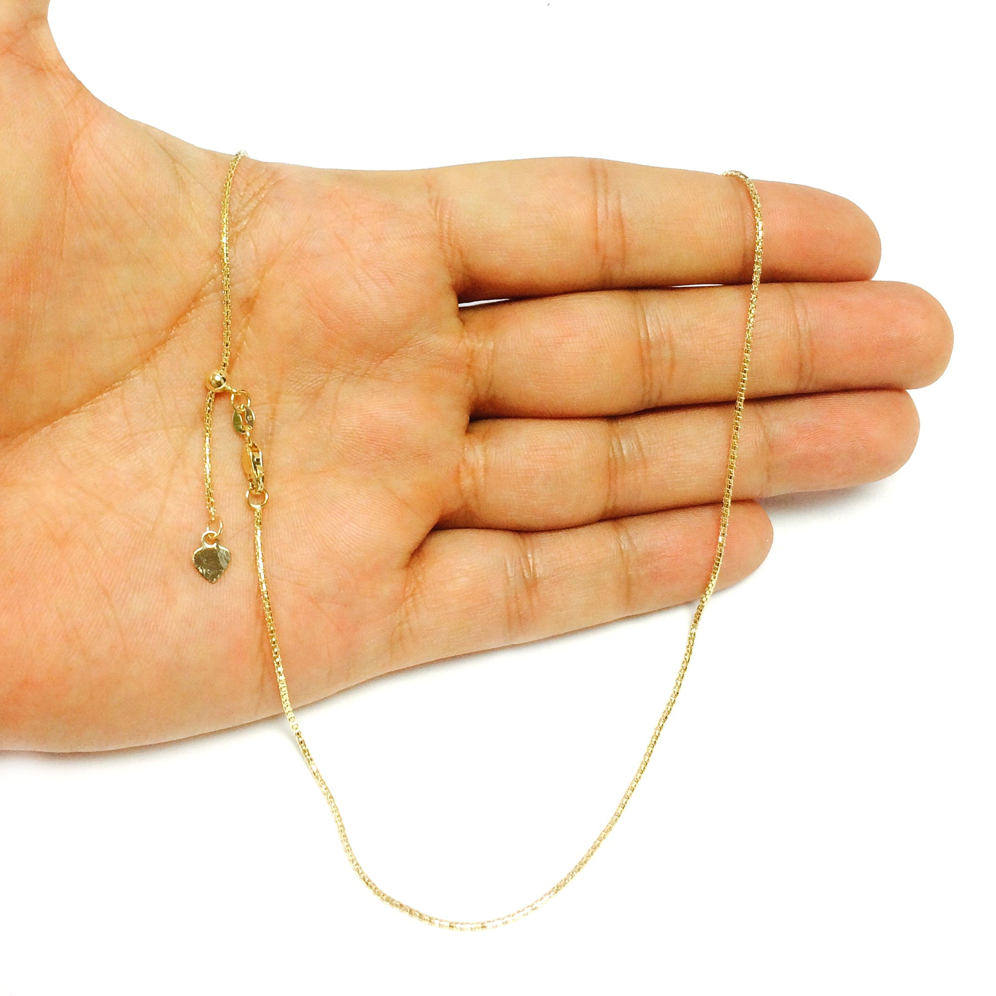 14k Yellow Gold Adjustable Popcorn Link Chain Necklace, 1.3mm, 22"