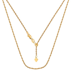 14k Yellow Gold Adjustable Rope Chain Necklace, 1.0mm, 22"