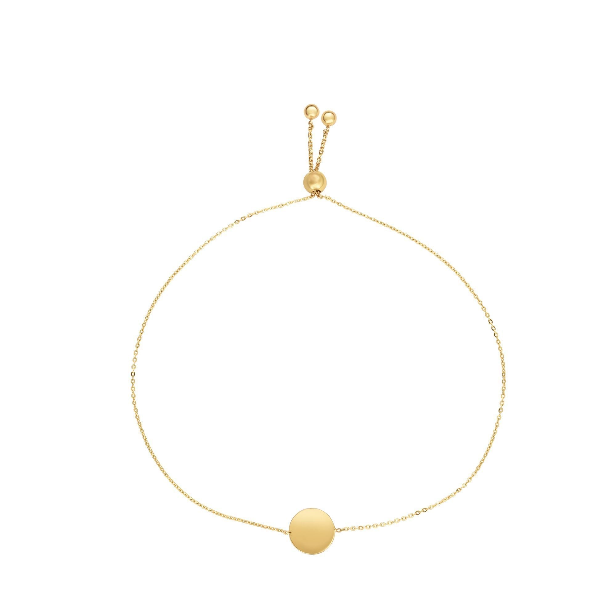 14k Yellow Gold Adjustable Round Charm Bolo Friendship Bracelet, 9.25"