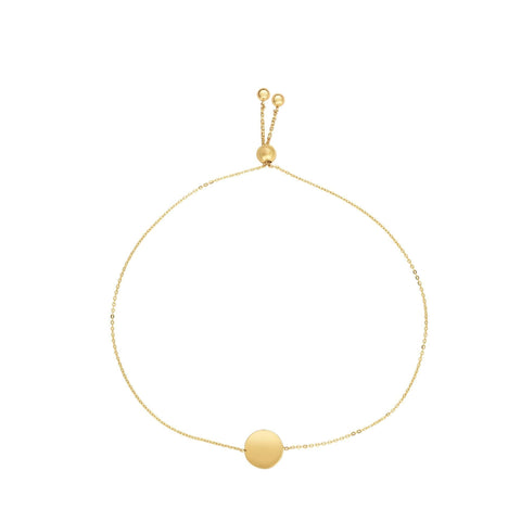 14k Yellow Gold Adjustable Round Charm Bolo Friendship Bracelet, 9.25"