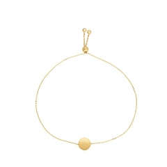 14k Yellow Gold Adjustable Round Charm Bolo Friendship Bracelet, 9.25"