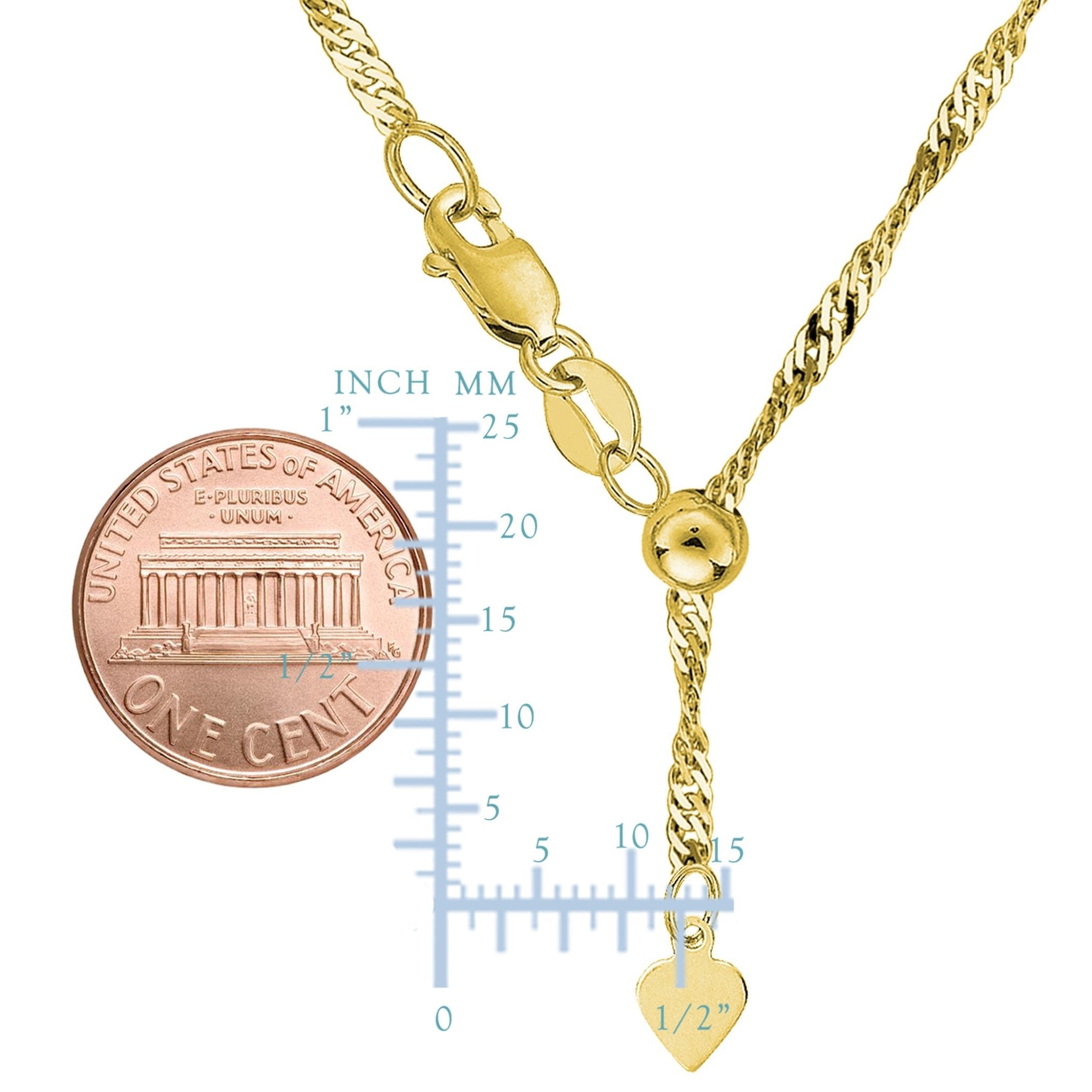 14k Yellow Gold Adjustable Singapore Link Chain Necklace, 1.15mm, 22"