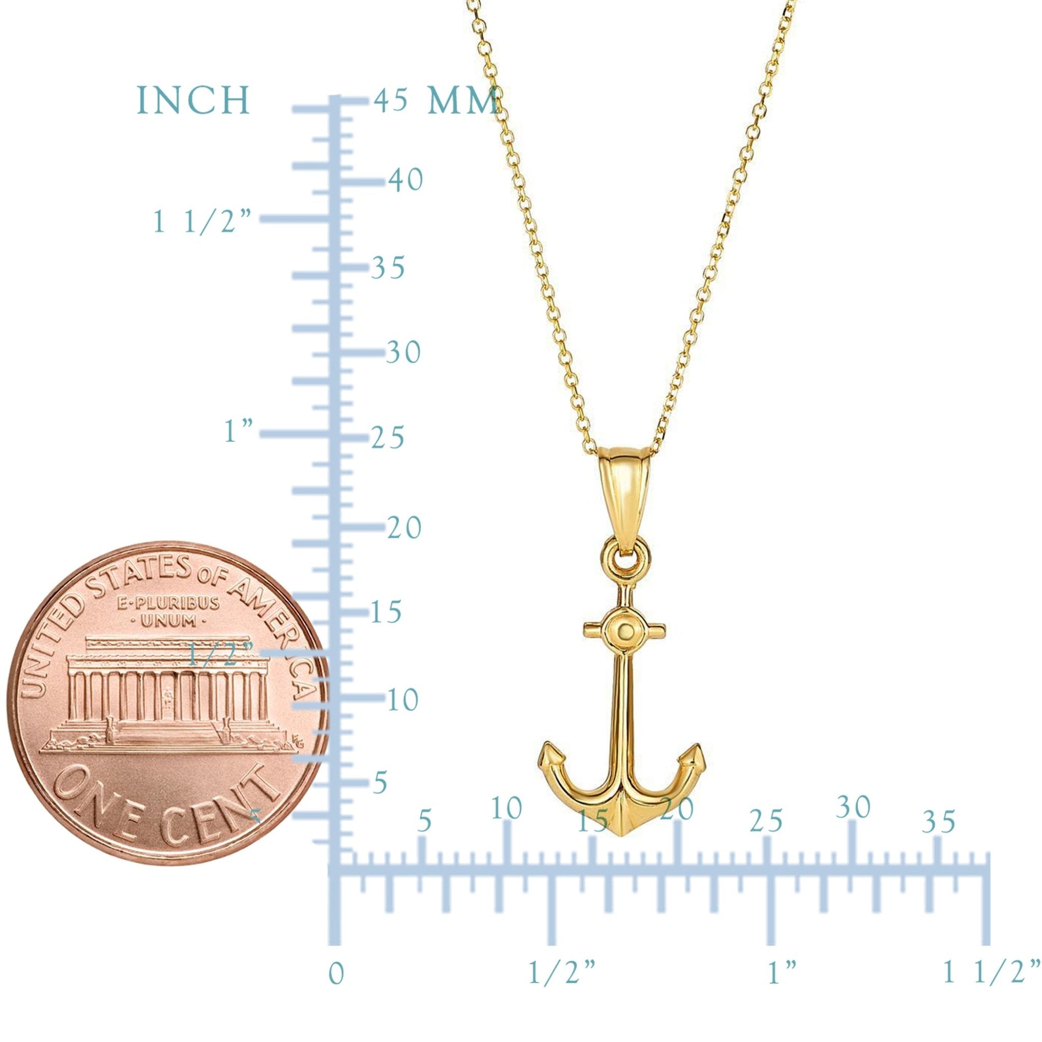 14k Yellow Gold Anchor Pendant Chain Necklace, 18"