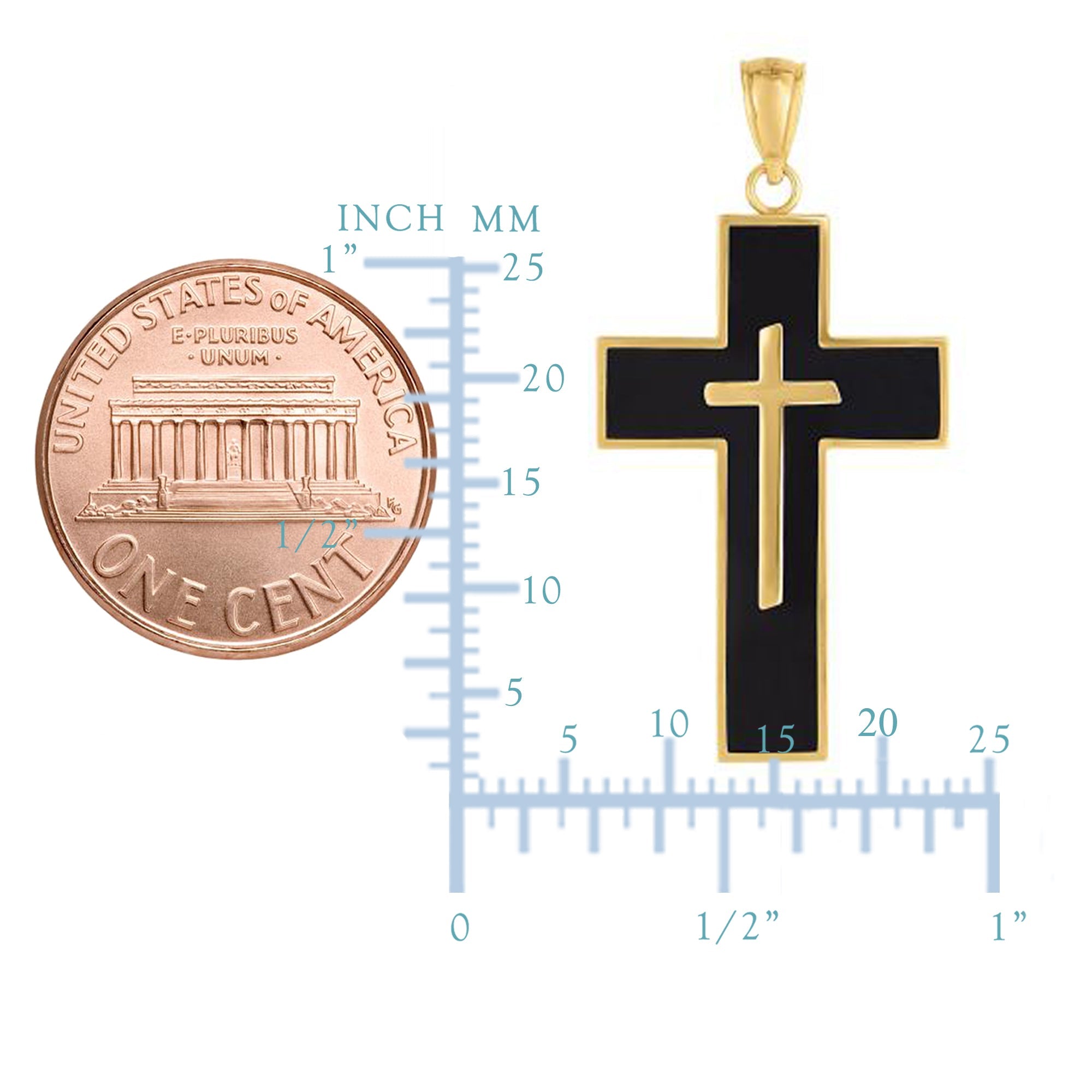 14k Yellow Gold And Black Enamel Cross Mens Pendant - JewelryAffairs