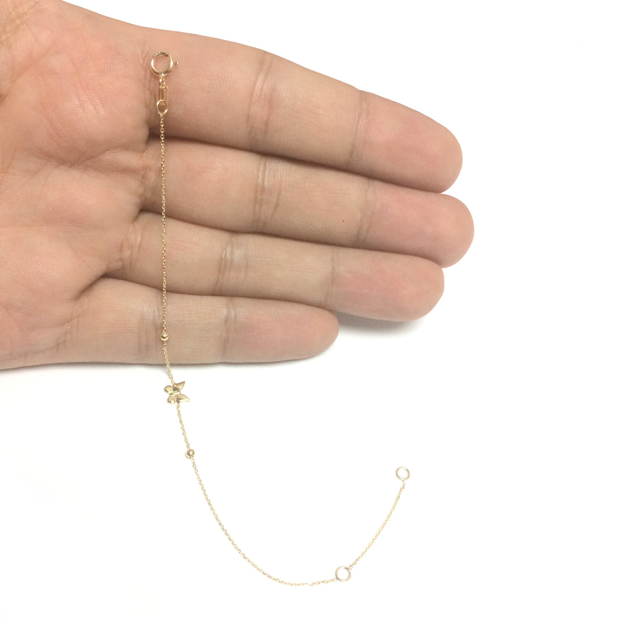 14k Yellow Gold Butterfly And Bead Adjustable Baby Bracelet, 6.5" - JewelryAffairs
