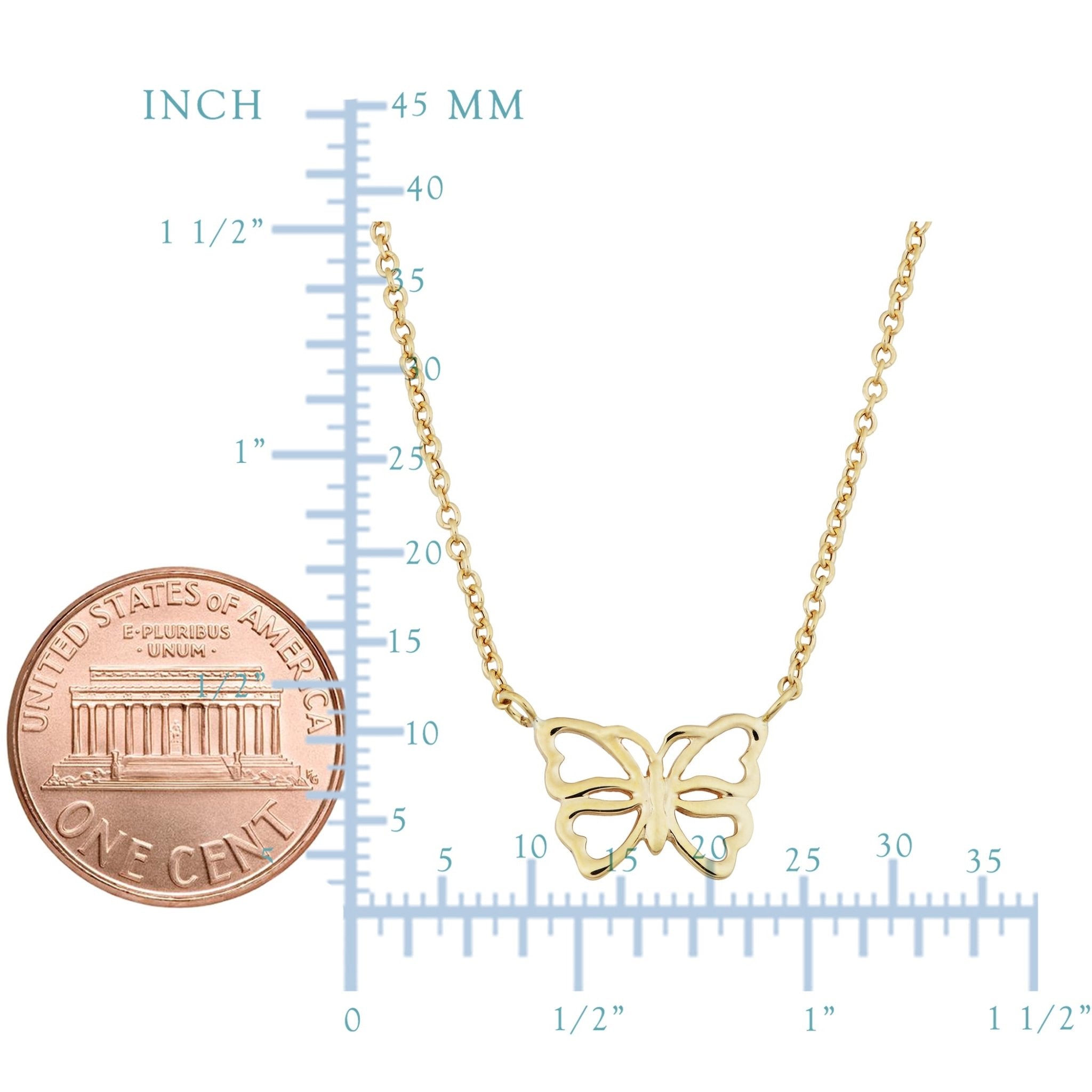 14K Yellow Gold Butterfly Pendant On 17" To 18" Adjustable Necklace