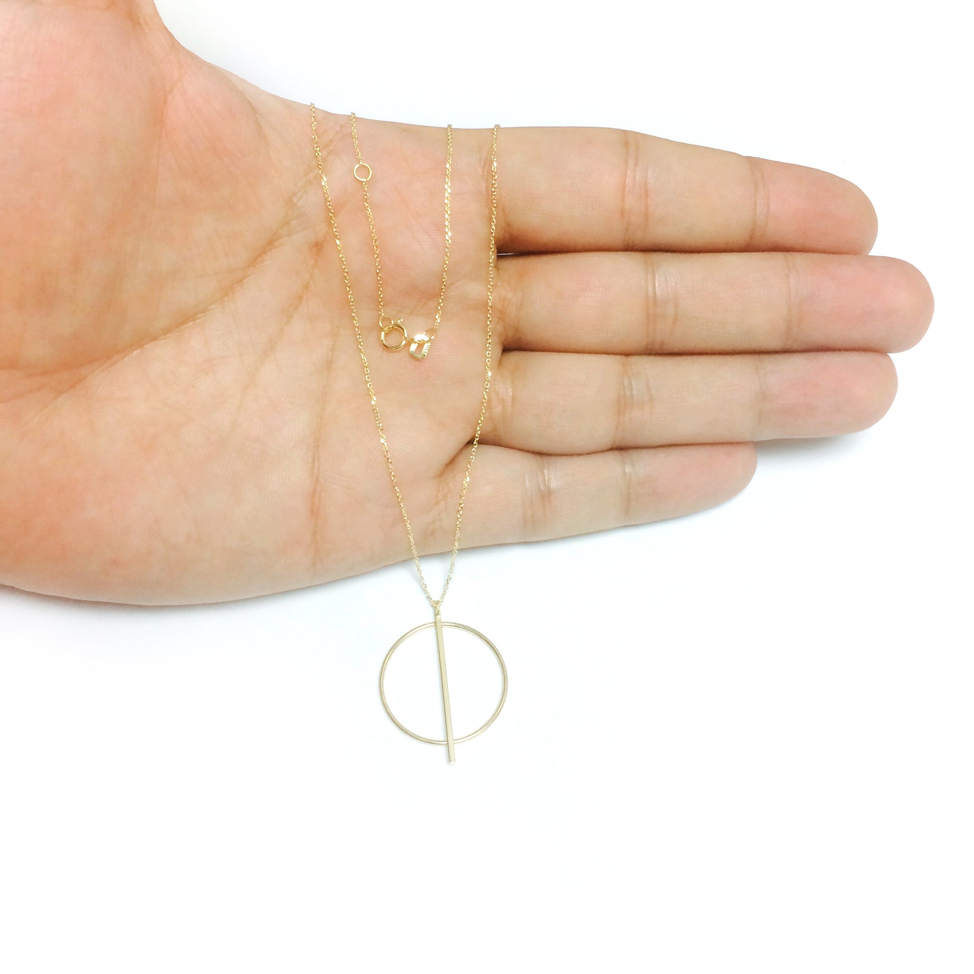 14K Yellow Gold Circle And Bar On 16" To 17" Adjustable Necklace
