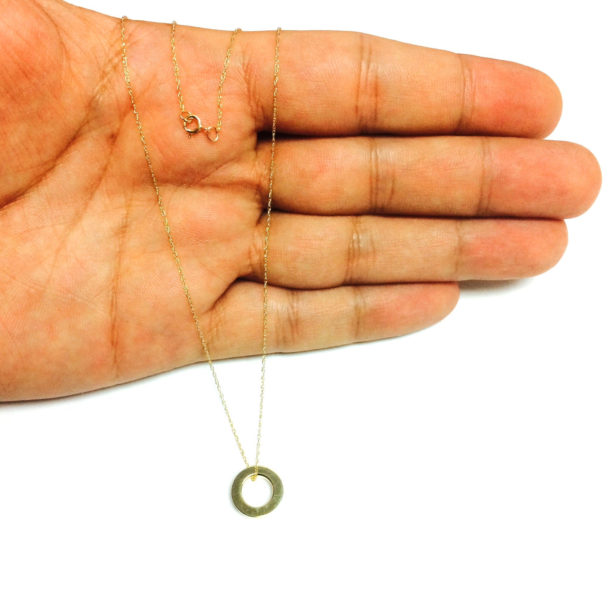 14k Yellow Gold Circle Shaped Pendant Necklace, 18" - JewelryAffairs