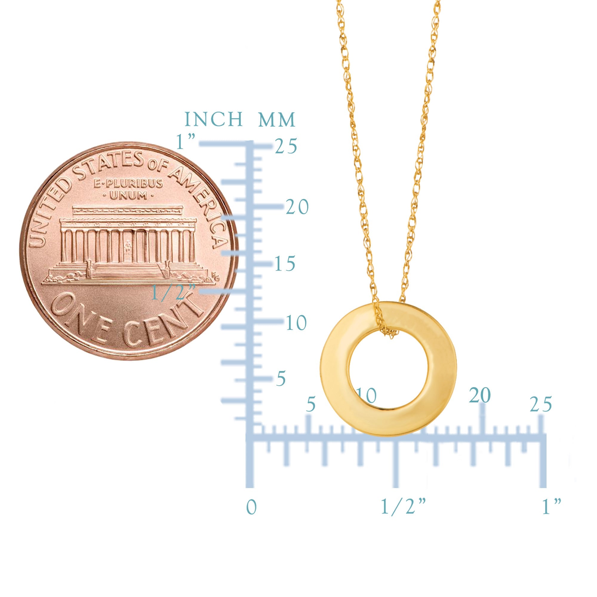14k Yellow Gold Circle Shaped Pendant Necklace, 18" - JewelryAffairs