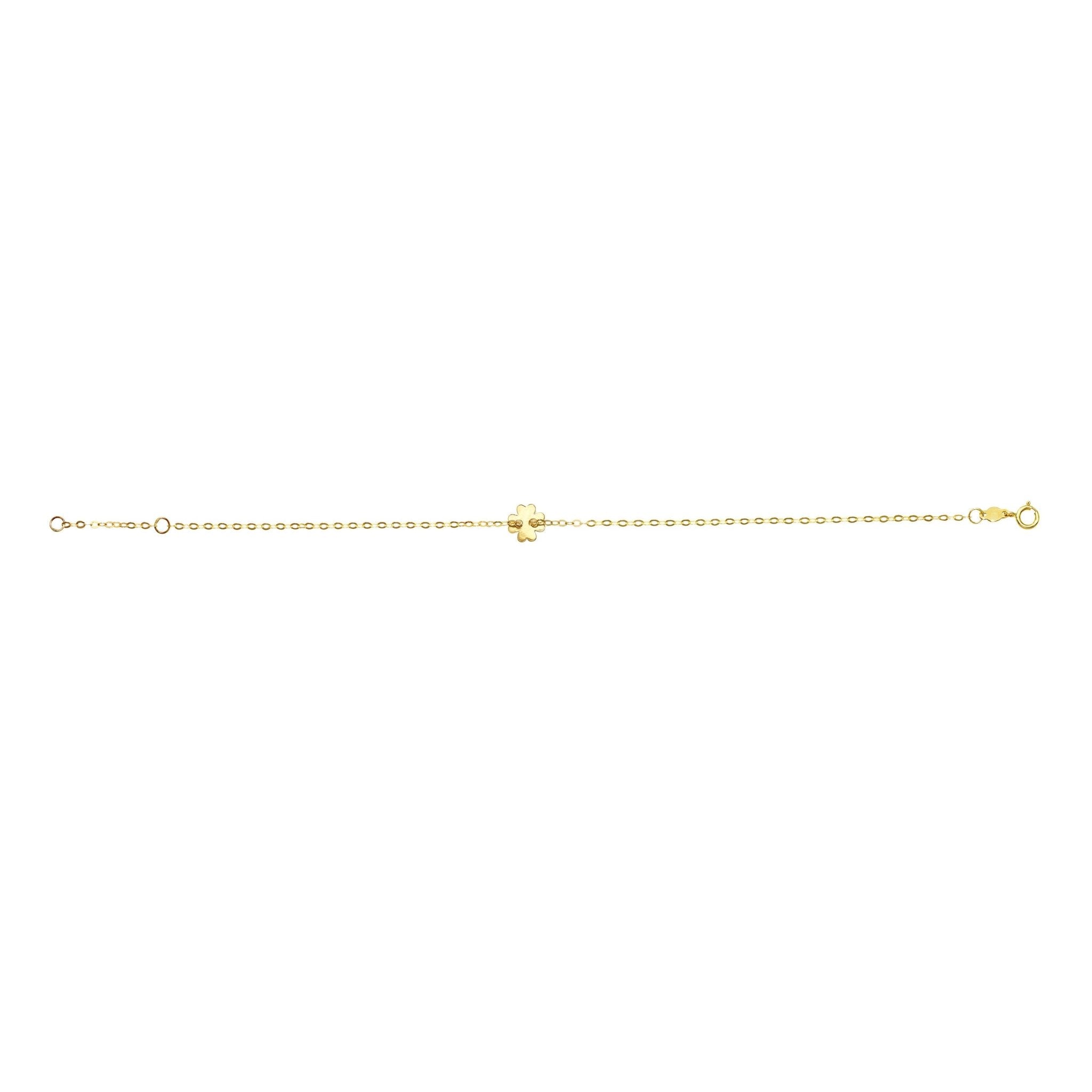 14k Yellow Gold Clover Charm Fancy Bracelet, 7"