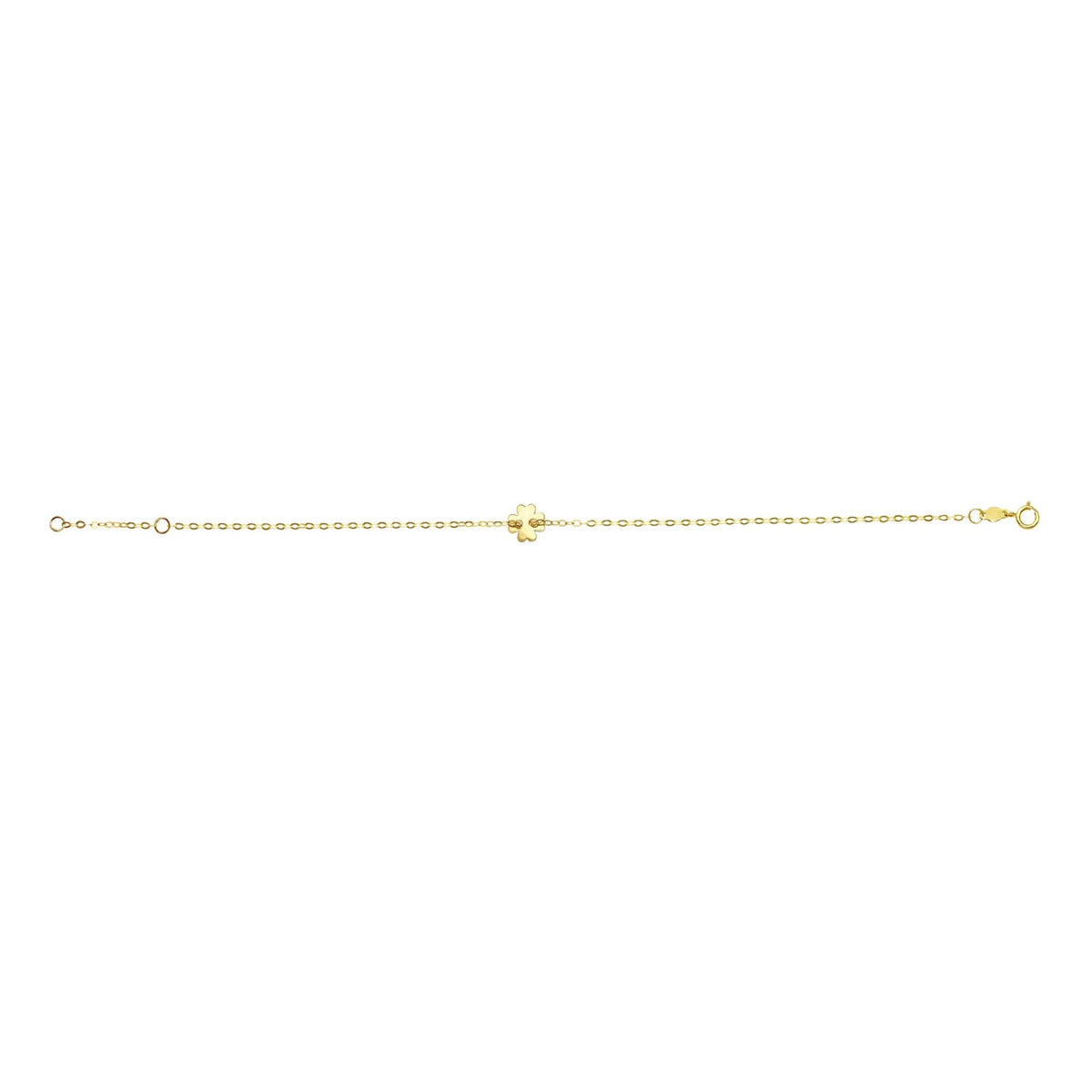 14k Yellow Gold Clover Charm Fancy Bracelet, 7"