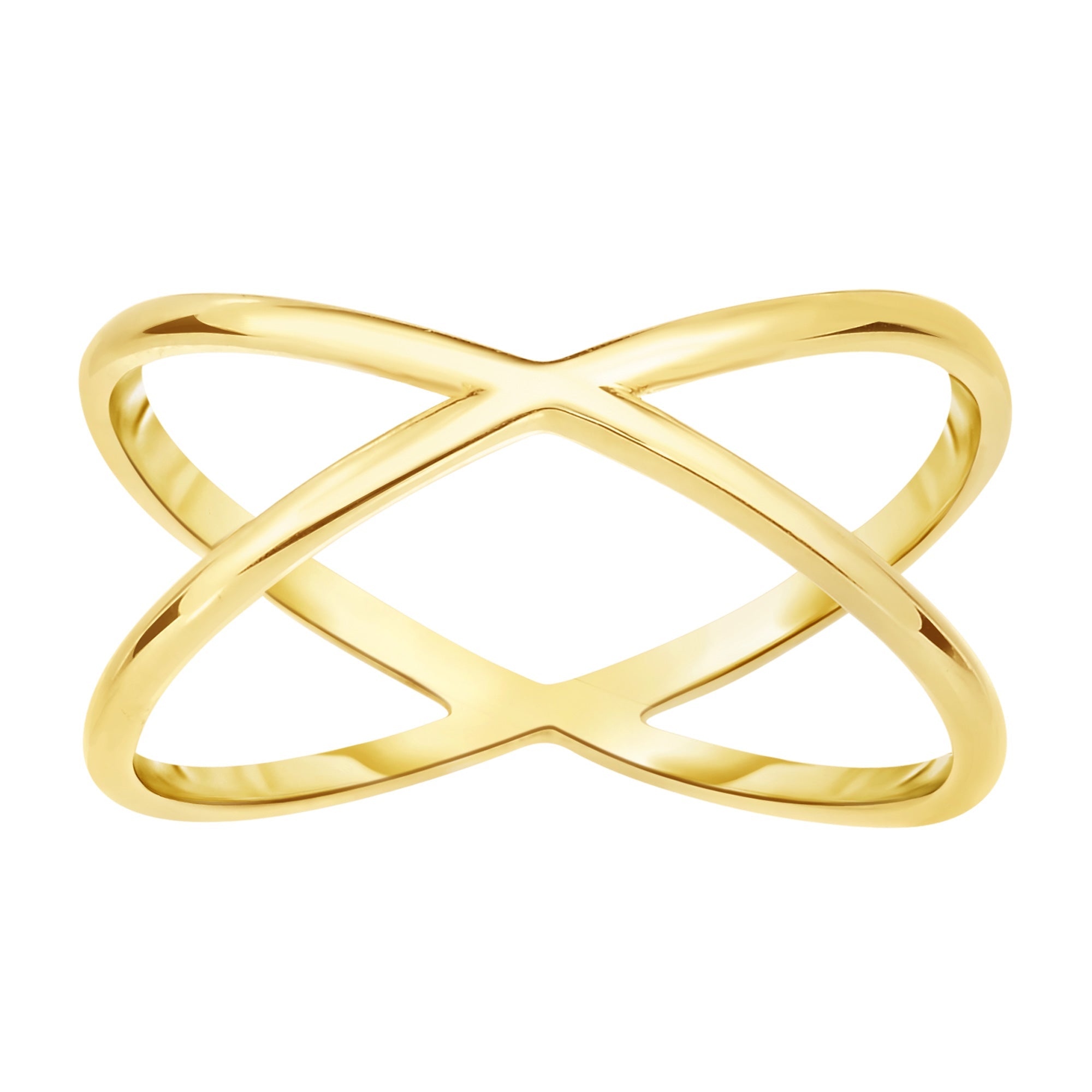 14K Yellow Gold Cross Over X Design Ring - JewelryAffairs