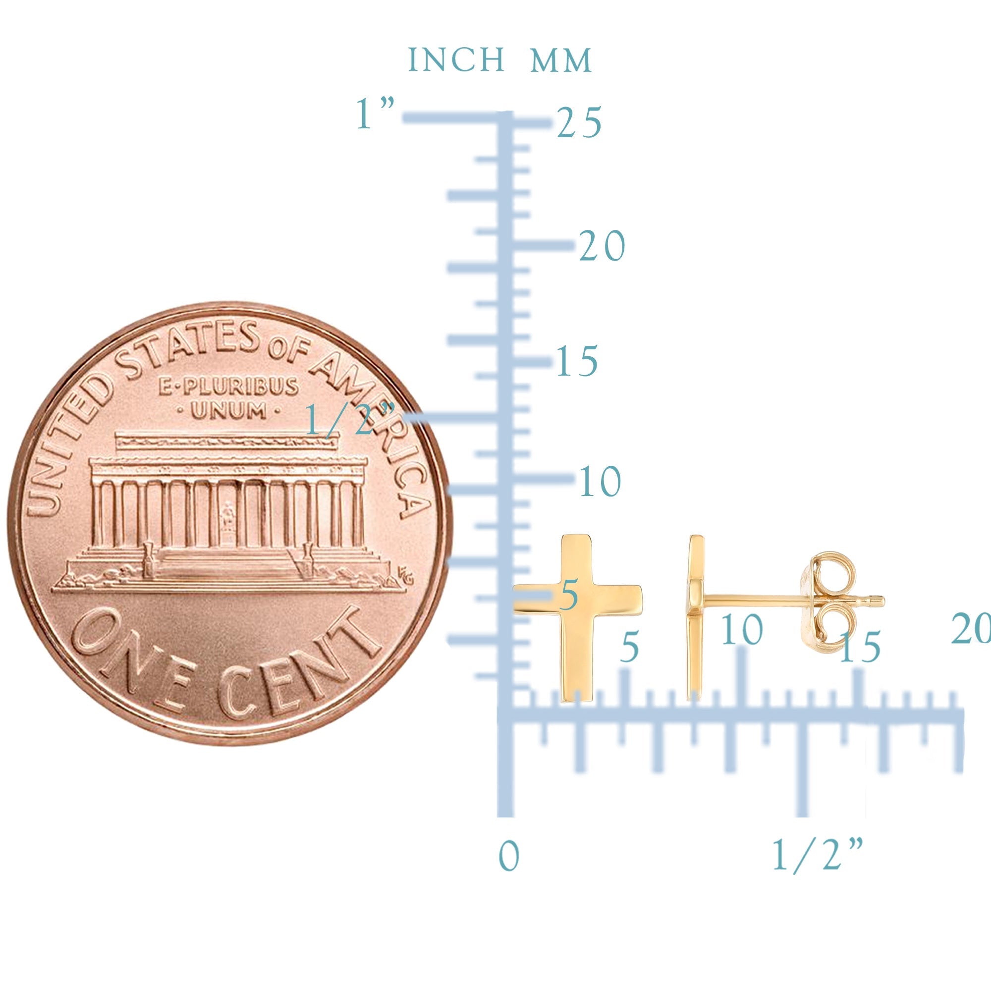 14K Yellow Gold Cross Stud Earrings