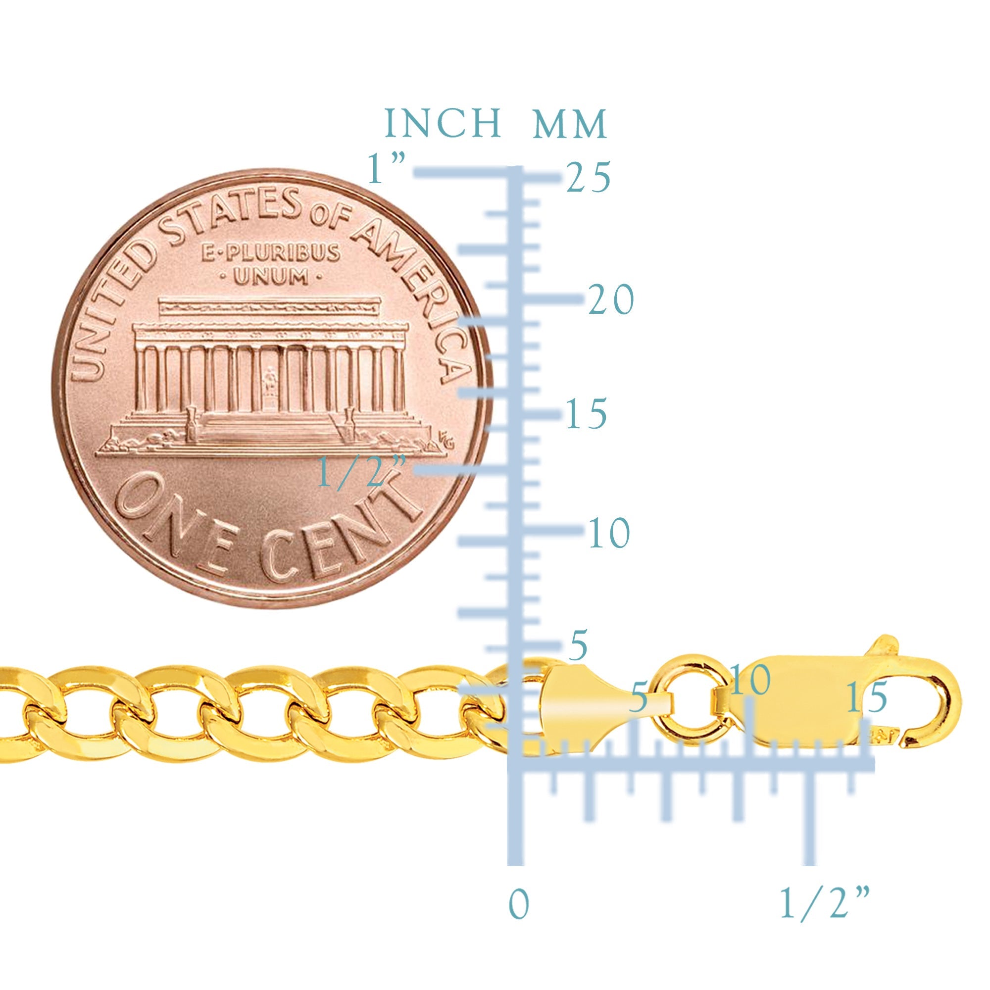 14k Yellow Gold Curb Hollow Chain Necklace, 3.6mm - JewelryAffairs