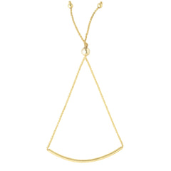 14K Yellow Gold Curve Bar Diamond Cut Wheat Chain Adjustable Bracelet With Adjustable Ball Clasp, 9.25"