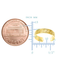 14K Yellow Gold Curved Inlay Greek Key Design Cuff Style Adjustable Toe Ring