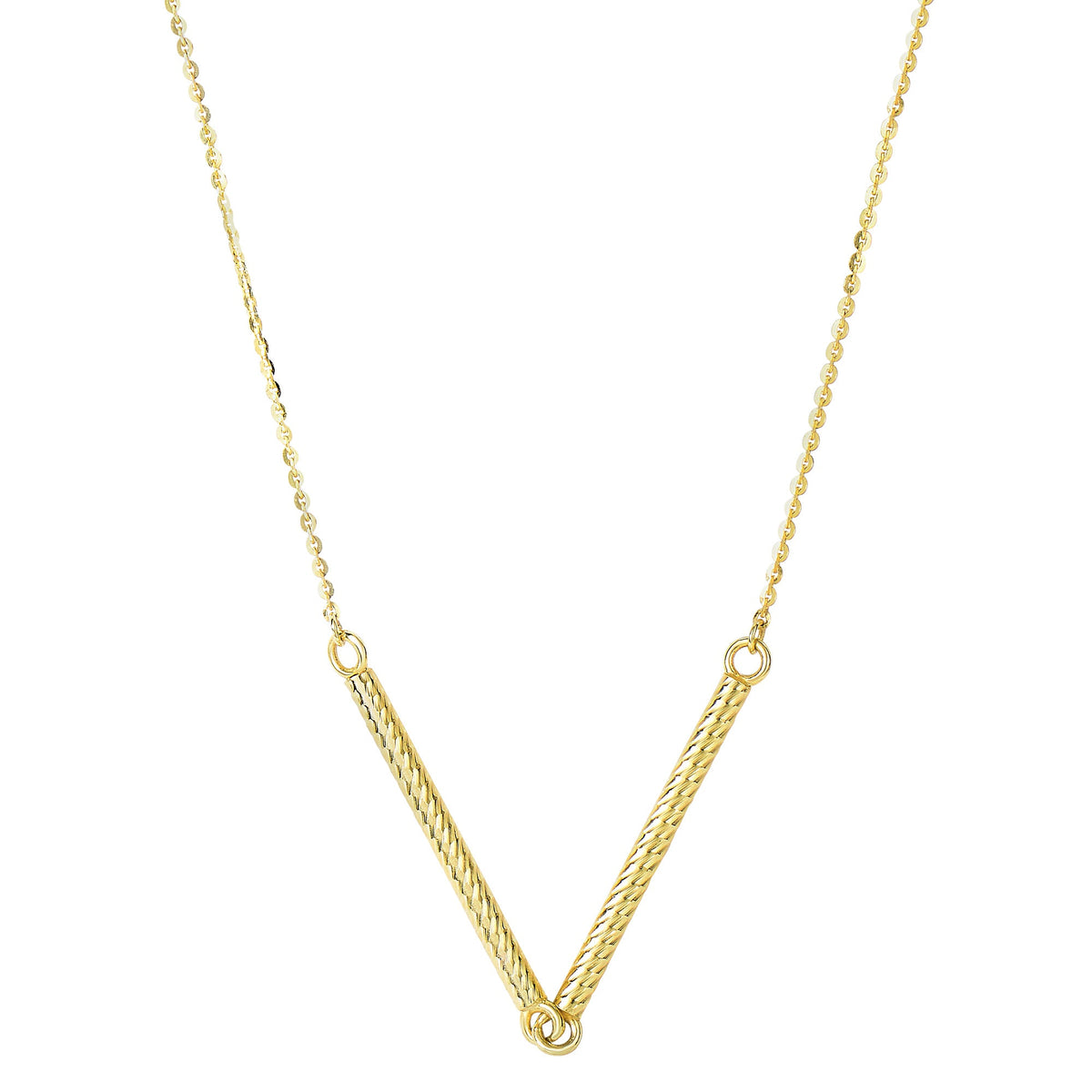 14k Yellow Gold Cylinder Bar Pendant Necklace, 18" - JewelryAffairs