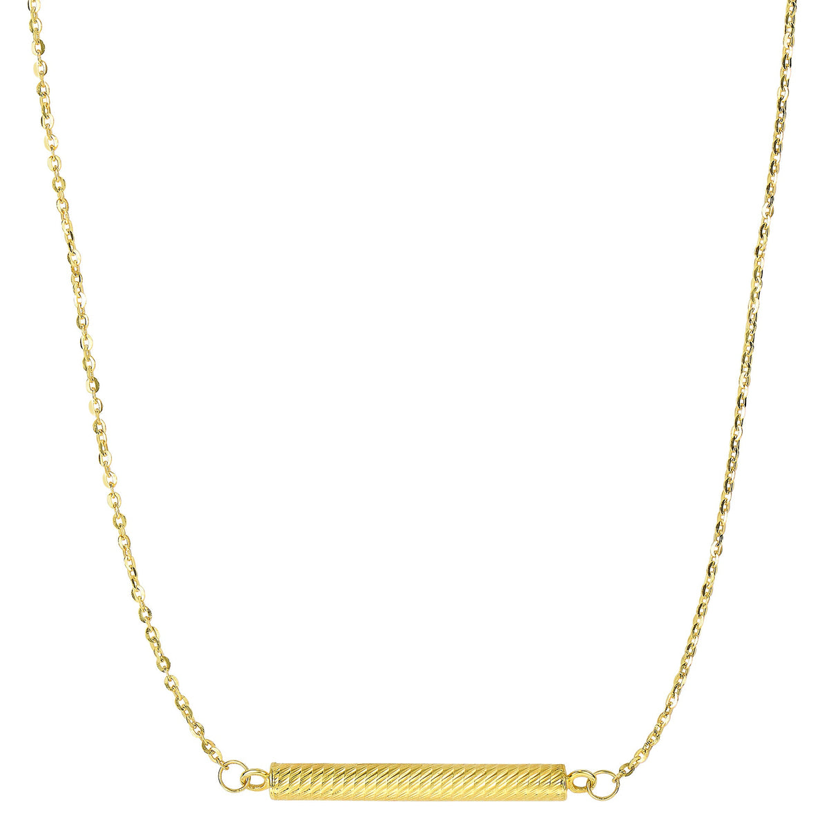 14k Yellow Gold Cylinder Bar Sideways Pendant Necklace, 18" - JewelryAffairs