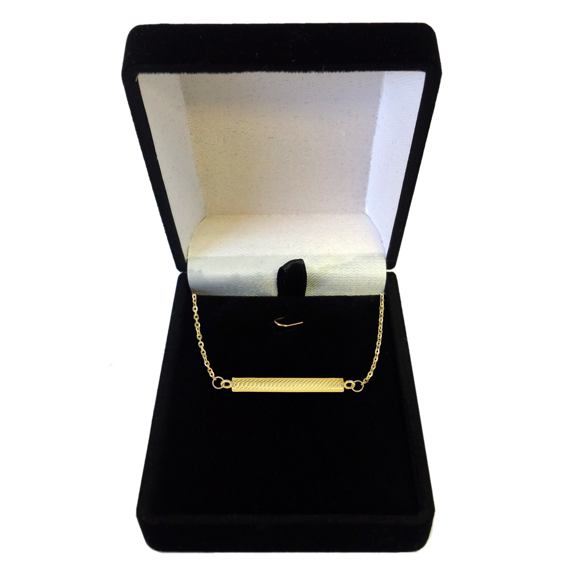 14k Yellow Gold Cylinder Bar Sideways Pendant Necklace, 18" - JewelryAffairs