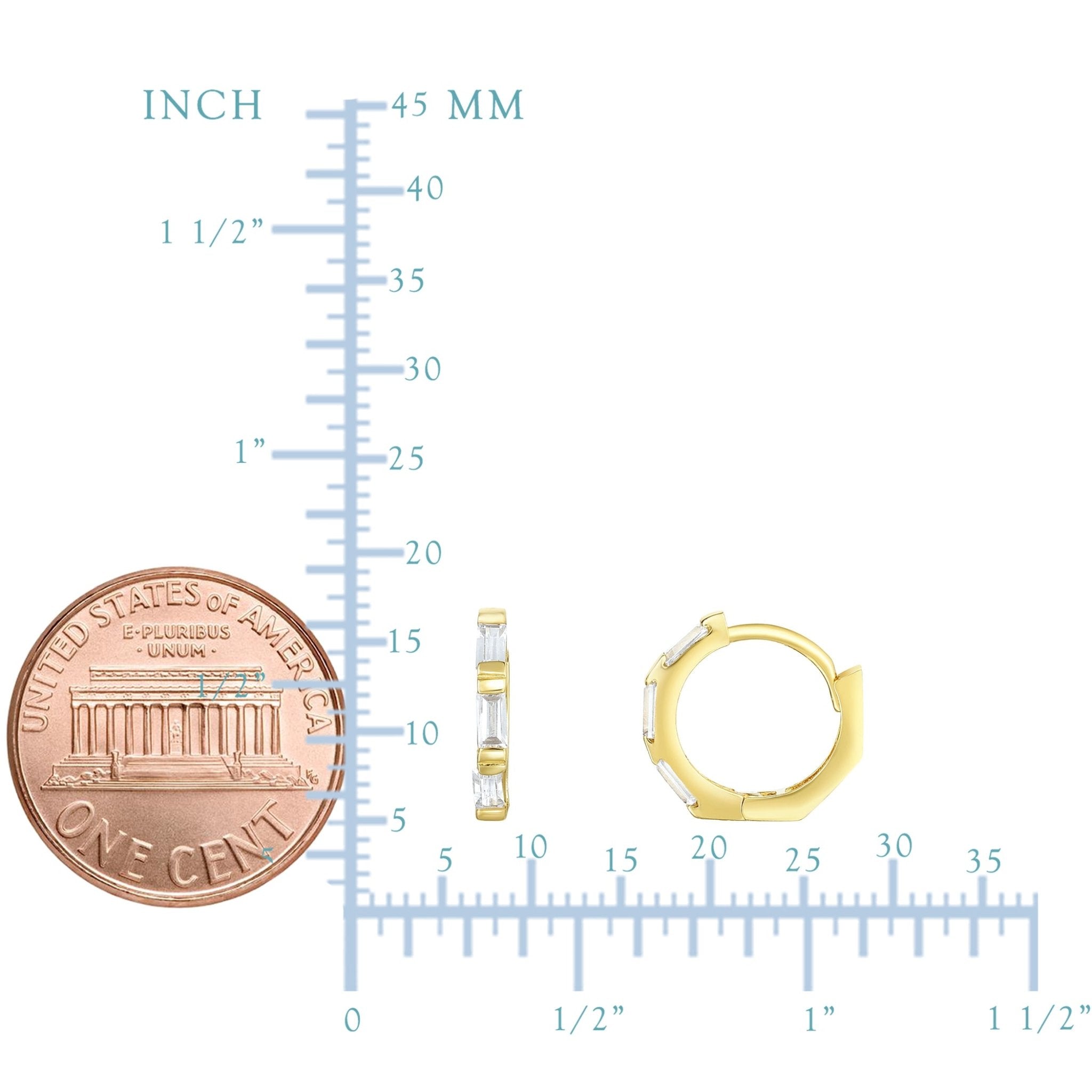 14K Yellow Gold CZ Huggie Hoop Earrings, 12mm