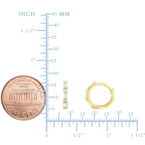 14K Yellow Gold CZ Huggie Hoop Earrings, 12mm