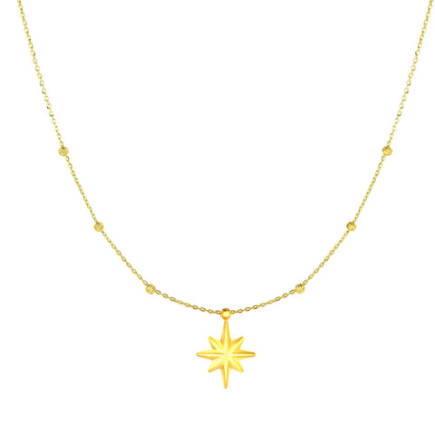14k Yellow Gold Dangle North Star Charm Necklace, 18"