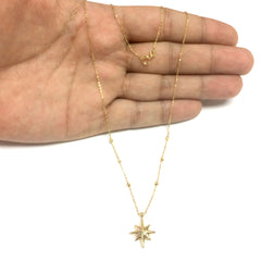 14k Yellow Gold Dangle North Star Charm Necklace, 18"