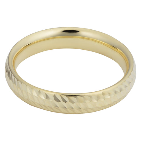 14k Yellow Gold Diamond Cut 4mm Wide Hollow Wedding Band Ring