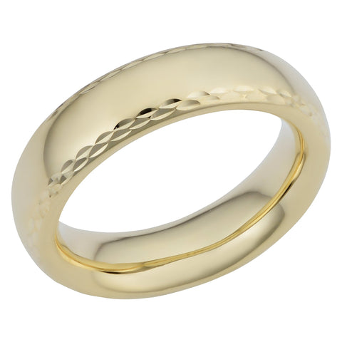 14k Yellow Gold Diamond Cut 6mm Wide Hollow Wedding Band Ring