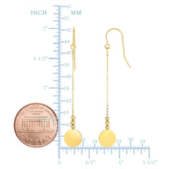 14K Yellow Gold Diamond Cut Bead With Flat Shiny Disc Drop Earrings