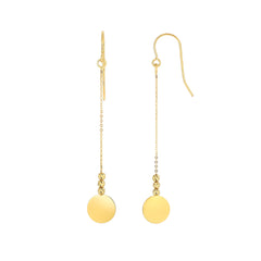 14K Yellow Gold Diamond Cut Bead With Flat Shiny Disc Drop Earrings