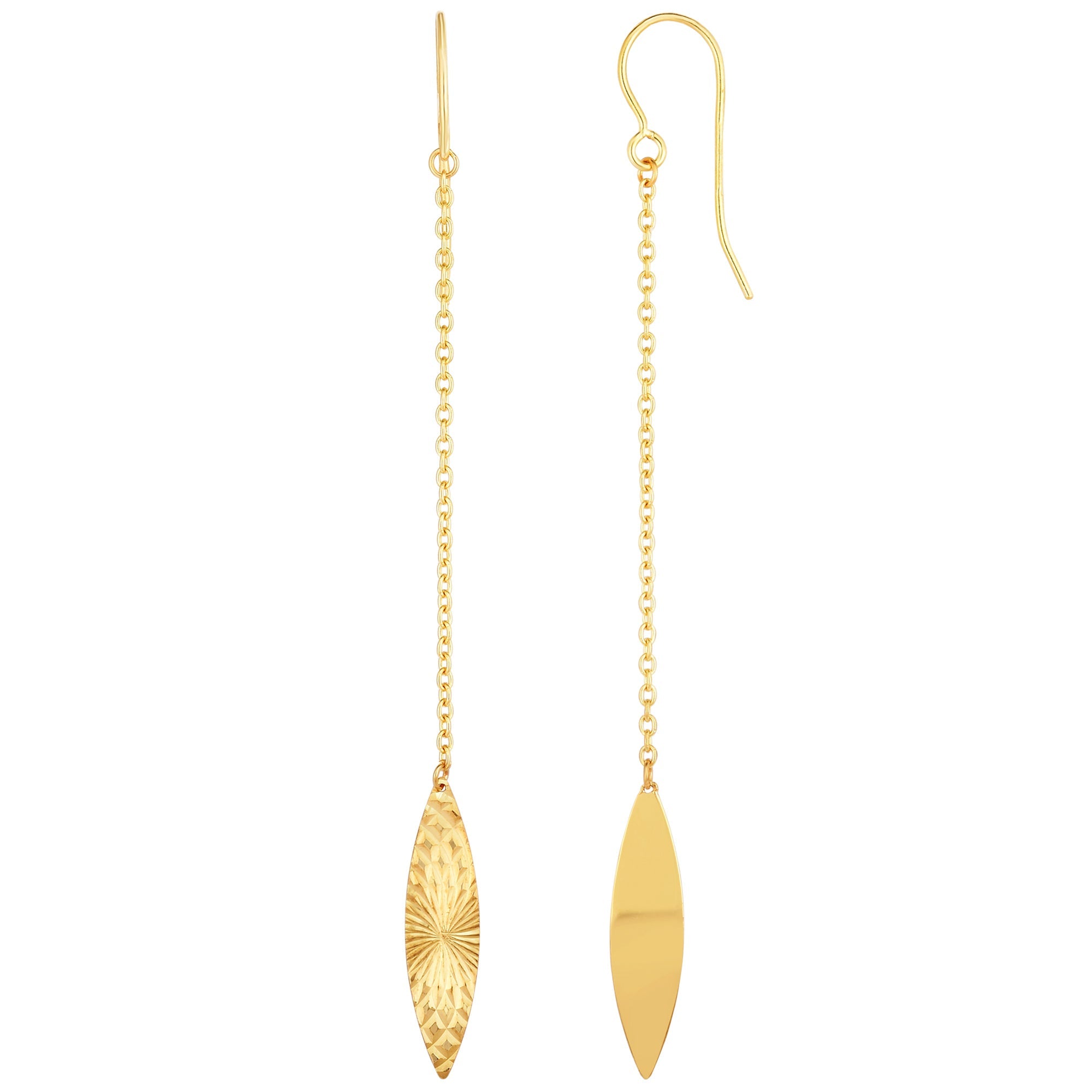14K Yellow Gold Diamond Cut Marquise Disc Drop Earrings